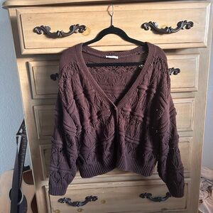 Elegant Brown Knit Cardigan